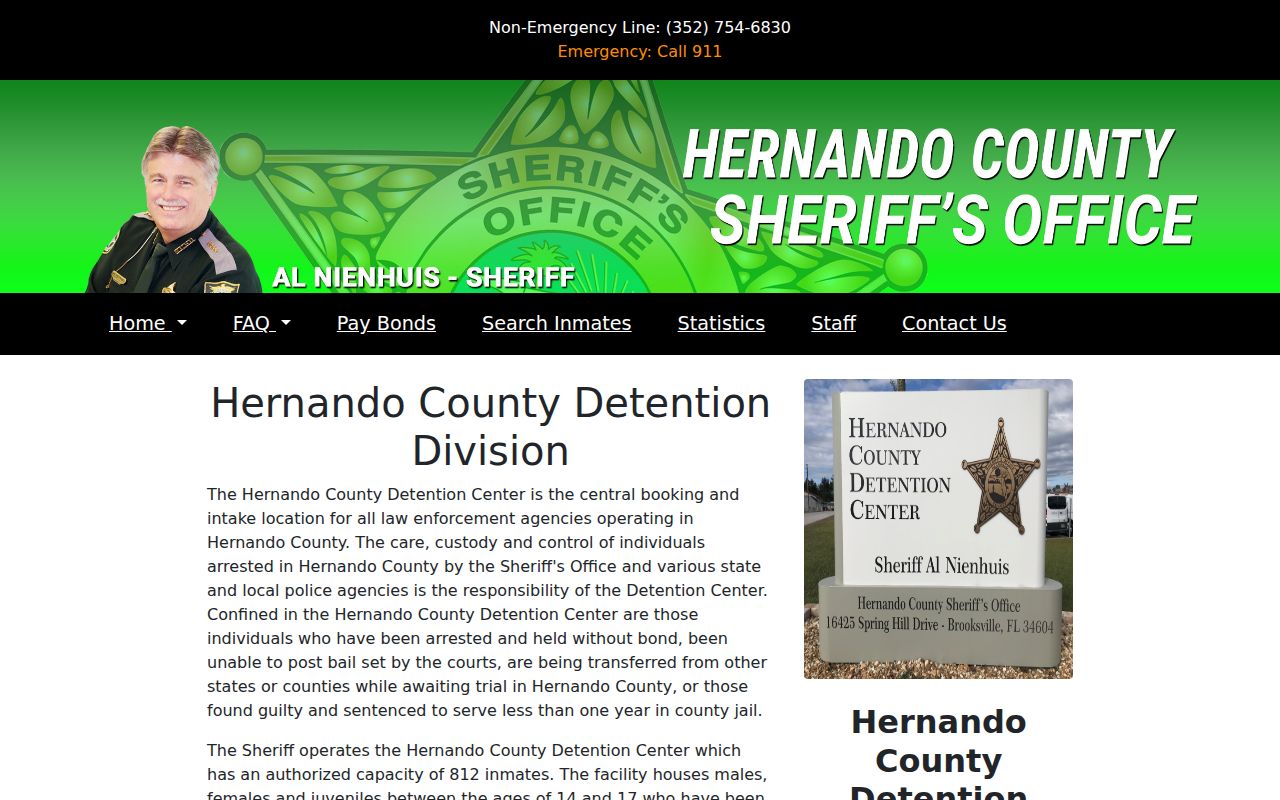 Hernando County arrest booking facility and Detention Center