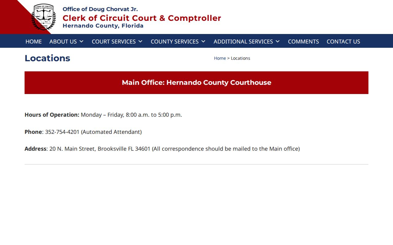 Hernando Clerk courthouse and Spring Hill office locations