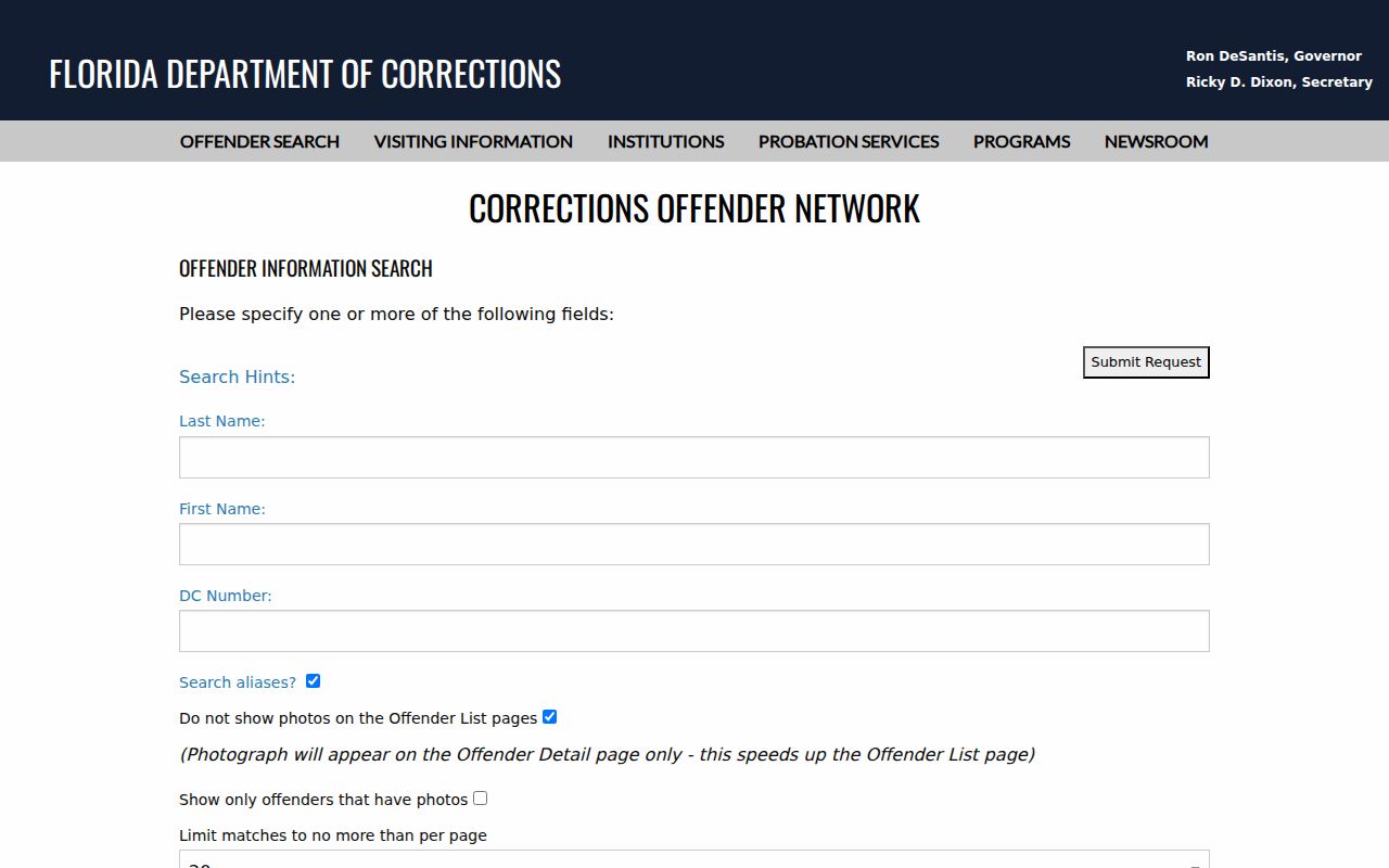 Florida Department of Corrections offender search