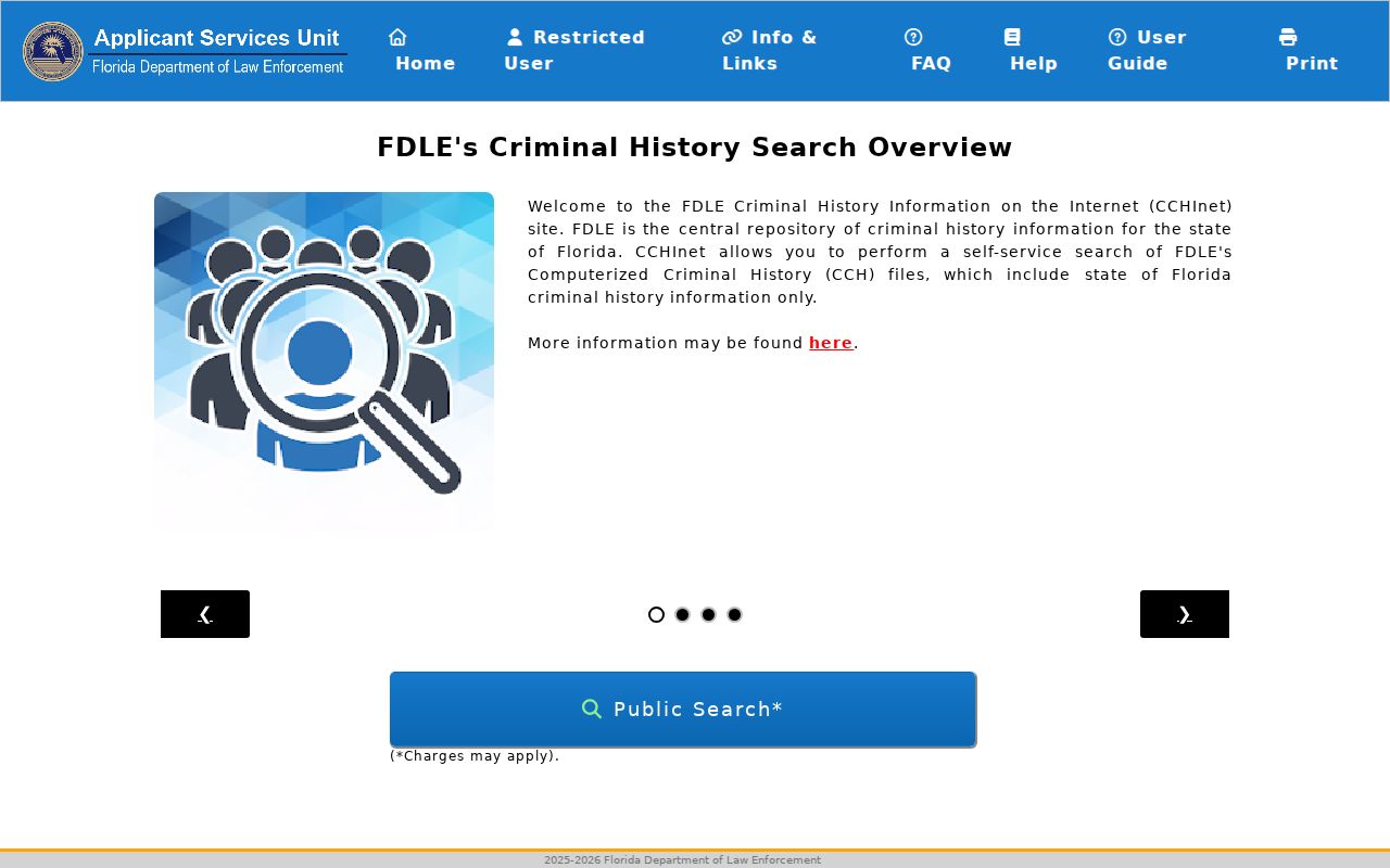 FDLE Instant Florida Criminal History Search portal