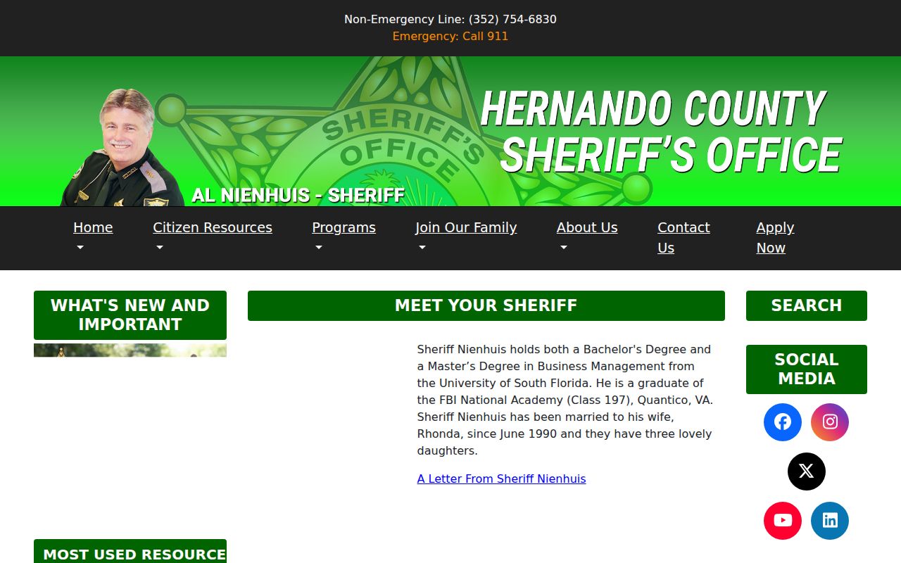 Hernando County Sheriff official website and records links