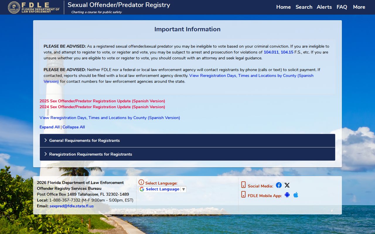 Hernando County sex offender registration requirements from FDLE