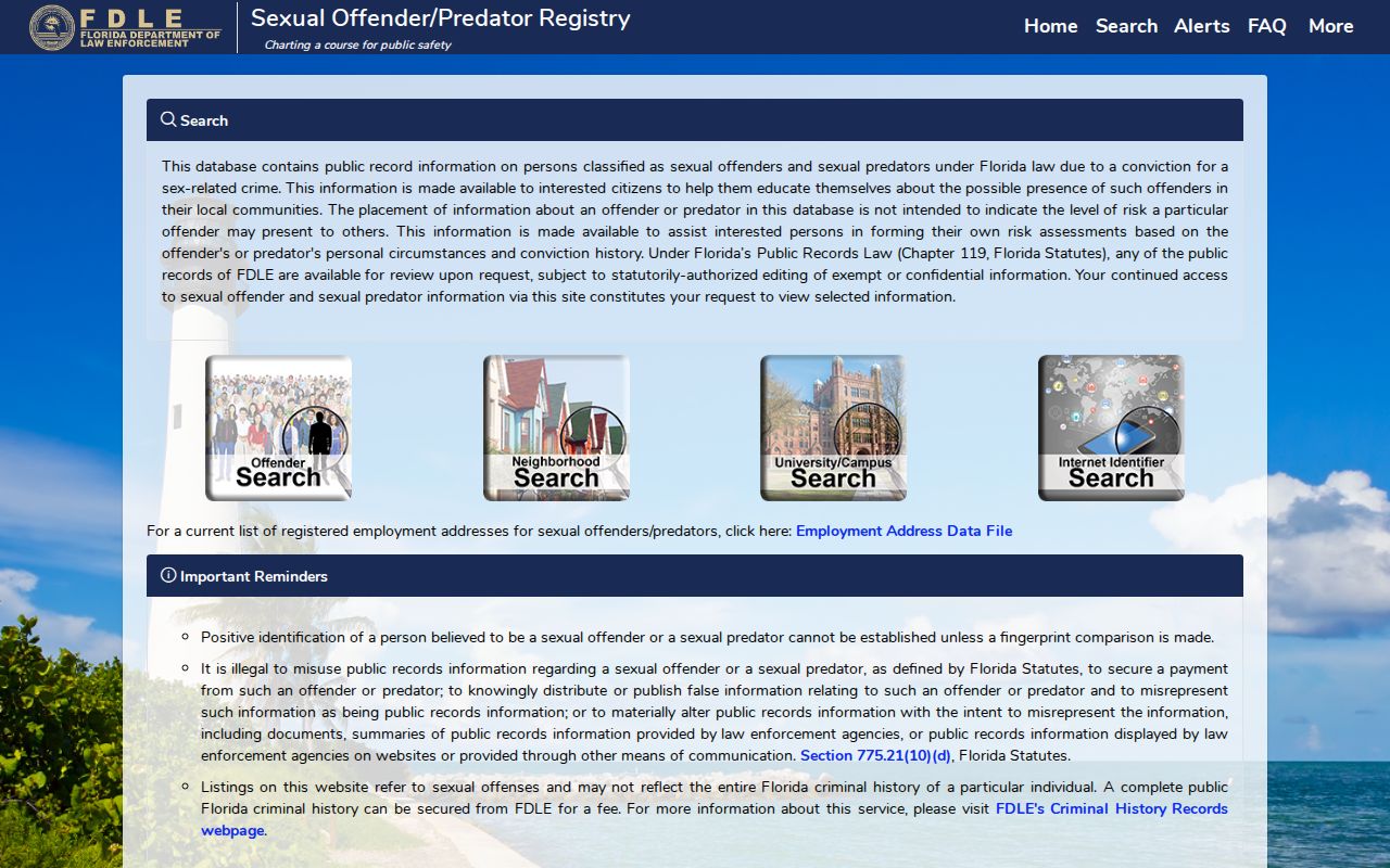 Hernando County sex offender lookup on the FDLE registry
